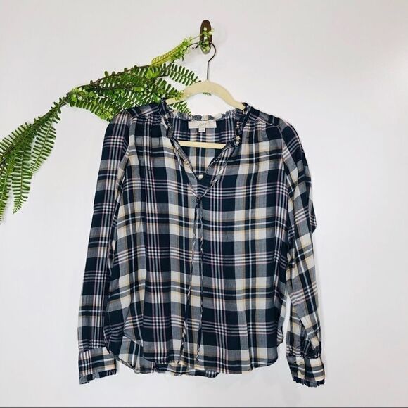 LOFT Soft Plaid Loose Blouse Shirt - Picture 1 of 12